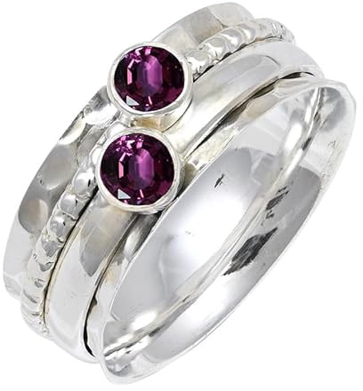 JEWELSTREZORO Rhodolith im Labor gezüchtet Edelstein 925 Sterling Silber Stilvoller handgefertigter Band Ring Geschenkartikel Männer & Frauen Alle Größen TSR155AW_11 (57 (18.1))