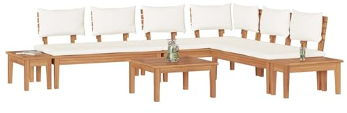vidaXL Garden Bench Set with Cushion 4 pcs Brown and Cream, Garden and Terrace, Modern Outdoor Bench Set, Durable Teak Furniture, Relaxation, Patio Seating, Home Decor