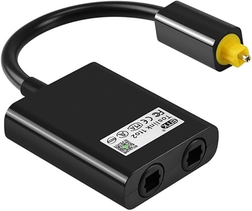 Toslink Splitter 1 in 2 Out Optical Splitter for TV, DVD, Amplifier, Soundbar (Black), Compatible with AS60, K1, K2, K2Pro TV Headphones