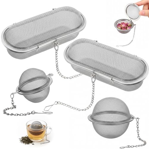 4 Stück Gewürzsieb, Gewürzsieb Zum Mitkochen, Edelstahl Teesieb, Teaballs Für Losen Tee Und Gewürze, Edelstahl Teesieb, Ideal Für Teeliebhaber Und Hobbyköche (Elliptisch Und Kreisförmig)