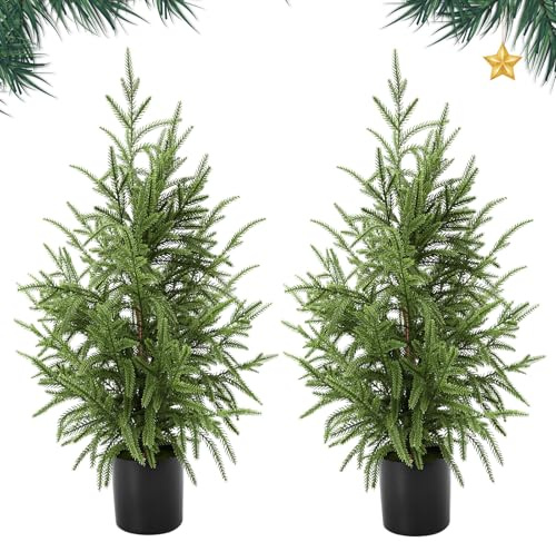 2 Stück Mini künstlicher Weihnachtsbaum im Topf klein für Haustür Treppen Kamine Außen und Innen - 60cm
