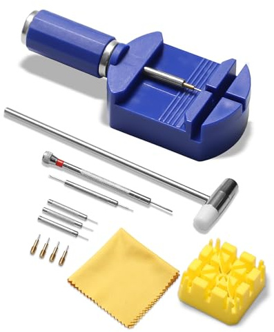 OulQinyhome Uhrenarmband Reparatur Werkzeug Set - Uhrenwerkzeug Stiftausdrücker mit Reinigungstuch und Zubehör - Uhrmacherwerkzeug Set für Uhrenstifte, Uhr Verkleinern