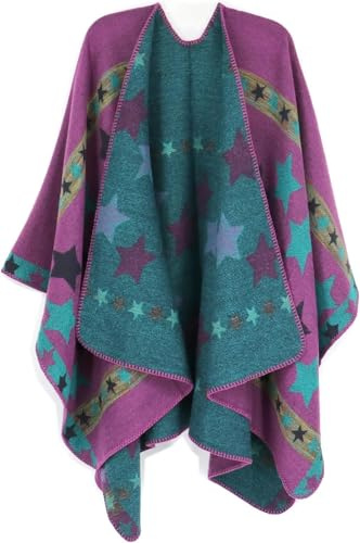 Miaikvs Women Shawl Wraps Open Front Poncho Reversible Oversized Blanket Cardigan(Star Purple)