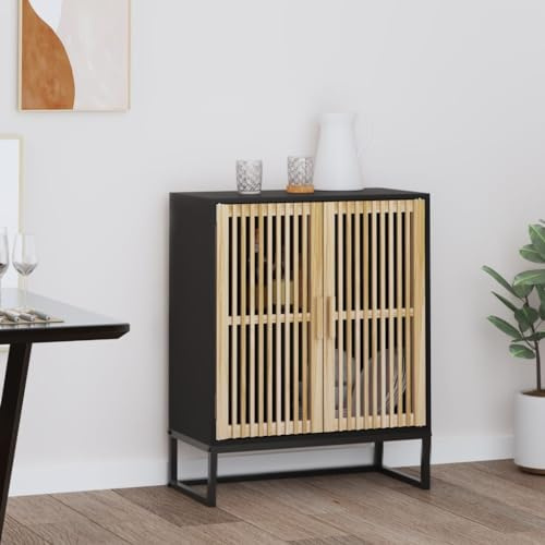 Hoopleep Sideboard Schwarz 60x30x75 cm, Holzwerkstoff Schrank mit Holztüren, Stauraum für Küche, modernes Möbelstück mit stabilen Eisenbeinen, vielseitige Aufbewahrung im Schlafzimmer