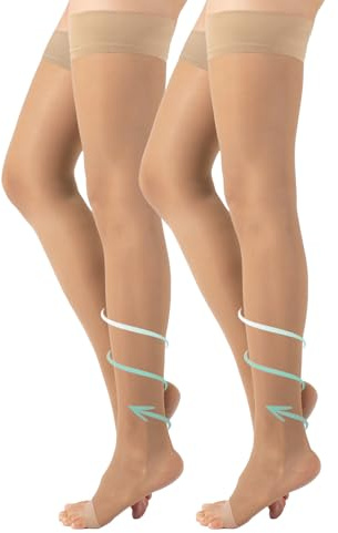 CALZITALY 1/2 Paare Zehenfreie Medizinische Halterlose mit Starker Abgestufter Kompression 18-22 mm/Hg | Schwarz, Hautfarbe | S, M, L, XL | 140 DEN | Made in Italy (2 Paare - Skin, M)
