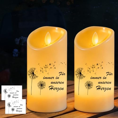 Silkwish 2X LED Trauerkerzen - Wetterfeste Friedhofskerzen mit Flackereffekt - Grabkerzen für Draußen - LED Grablicht, Trauergeschenk für Hinterbliebene - Gedenkkerze, inkl. 2 Sticker zur Gestaltung