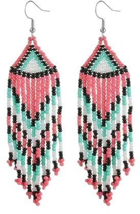 Boucles d ' oreilles à pampilles perlées inspirées, perles de verre faites à la main, pendentifs d ' oreille, bijoux pour femmes, accessoires bohème, boucles d ' oreilles à pampilles perlées