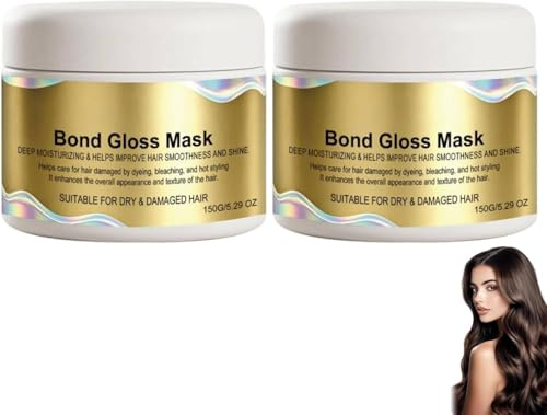 Bond Gloss Mask, With Frizz Reduction Solution, 150g, Bond Gloss Hydrating Hair Masque, Frizz Control Conditioner, Deep Nourishing Formula, For Men, Women, Adults, Family, Travel, Spa, Home (2PC)