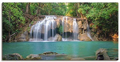 ARTLAND Wanddeko Leinwand Bilder Wandbild 100x50 cm Dschungel Urwald Fluss Thailand Landschaft Wasserfall Natur S6CI
