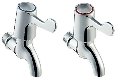 Modern Lever Action BIB Taps Bathroom Sink Hot & Cold Water Taps Quarter Turn Deck Mounted Washbasin Taps Water Saving Single Lever Taps Polished Chrome Tap Pair for Bathroom & Kitchen - Metal