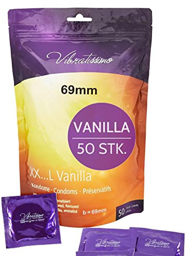 VIBRATISSIMO Preservativi Premium XXL Vaniglia Confezione da 50 per Uomini I Preservativi alla Vaniglia con Spessore della Parete Sottile e Aromatizzati I Ultra Sensibili e Delicatissimi I b=69mm
