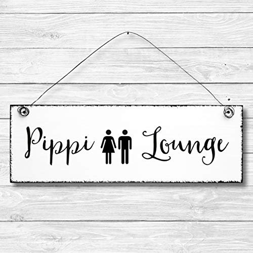 Pippi Lounge - Toilette Dekoschild Türschild Wandschild aus Holz 10x30cm - Holzdeko Holzbild Deko Schild