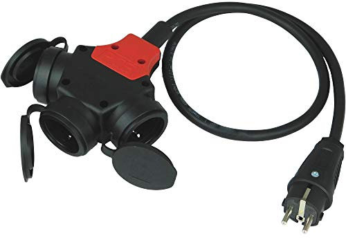 NWP 3 Wege Schuko Gummi Kupplung Hängekupplung 16A IP44 mit 1m Anschlussleitung H07RN-F 3G2,5 Gummischlauchleitung Schuko Stecker