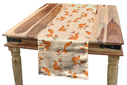 ABAKUHAUS Eichhörnchen Tischläufer, Fluffy Nagetiere Schneefall, Esszimmer Küche Rechteckiger Dekorativer Tischläufer, 40 x 180 cm, Orange Braun