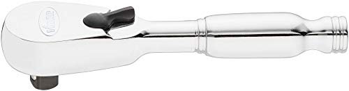 Vigor Umschaltknarre (6,3 mm (1/4“) Vierkant, extrakurz: nur 95 mm, robuste und Pflegeleichte Vollstahlausführung, feinverzahnt: 72 Zähne) V4944-XS, Silber