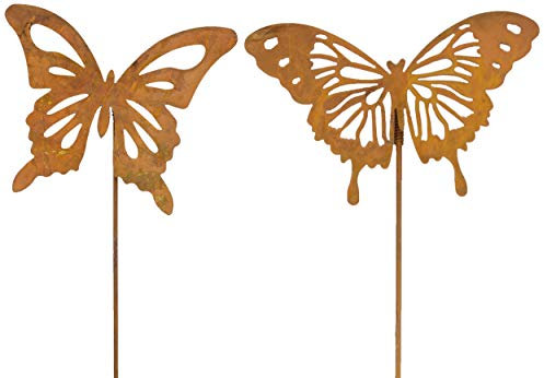 B2S BACK2SEASON 2 x Metall Stecker Schmetterling Rost-Finish Gartenstecker Rostfigur Gartendeko Edelrost Frühling Sommer H=58cm 2er Set
