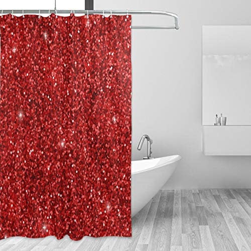 Mnsruu Shower Curtain Backdrop Red Glitter Bathroom Shower With Hooks Home Decor Curtains Waterproof 72 x 72