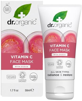 Dr Organic Guava Face Mask, Vitamin C, Brightening, Mens, Womens, Natural, Vegan, Cruelty-Free, Paraben & SLS-Free, Organic, 50ml, Packaging may vary