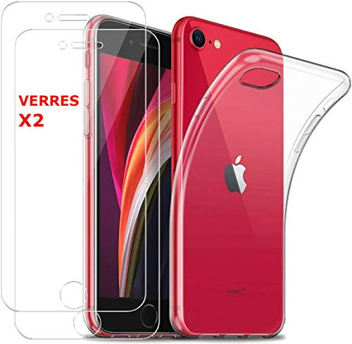 Little Boutik Coque Silicone Transparente pour iPhone 7 Plus / 8 Plus + 2 Verres Trempe