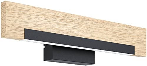 EGLO LED Wandlampe Camacho, 1 flammige Wandleuchte dimmbar, Wandstrahler innen aus Stahl, Holz und Kunststoff, Wohnzimmerlampe, Flurlampe in Schwarz, Natur, Weiß