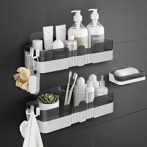 WeshyiGo 2-Pack Portaobjetos de Ducha, Organizador de Ducha Separable con Ganchos, Estante de Ducha de Doble Capa sin perforación Utilizado para baño y Cocina (Gris)