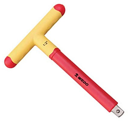 WEDO VDE - Llave deslizante tipo T aislada de 1000 V, llave de seguridad para electricistas, acero CR-V, asas antideslizantes, IEC 60900, 3/8 pulgadas