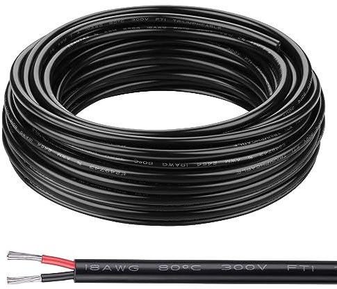 Kabel 2x1,0 iGreely 2 Adriges Kabel 18AWG Elektrokabel 2 Adrig 15m Sauerstofffreier Verzinnter Kupferdraht Hohe Temperaturbeständigkeit Weich und Flexibel (50ft)