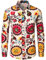 LucMatton Chemise boutonnée à manches longues en lin pour homme Motif traditionnel africain, Beige et jaune., XXL
