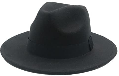 QBQZXAOSOWH Fedora Trilby Fedora-Hut, Damen, Band, Herrenhut, Breite Krempe, Klassisch, Beige, Hochzeit, Kirche, Melone, 59–61 cm (XL), Schwarz