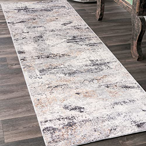 Mazovia Läufer Flur 80x250cm Creme Anthrazit Abstrakt Weich Pflegeleicht | Teppichläufer für Küche Waschküche Schlafzimmer Beige Fußbodenheizungsgeeignet Reinigungsmittelbeständig Verkauf pro Meter