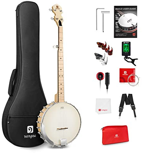 Vangoa Banjo 5 Saiten volle Größe offener Rücken, Ahorn Banjo Set mit Renaissance Remo Kopf