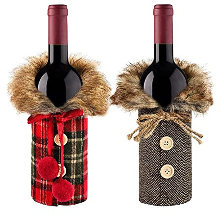 Tuofang 2 Stück Weihnachten Weinflasche Abdeckung, Weihnachten Weinflasche Cover, Weihnachtsdekoration Champagner Rotweinbeutel für Home Dinner Party Weihnachtsfest Tischdekoration