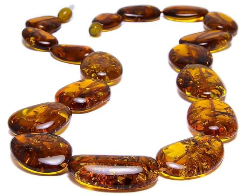 Laboratorio Italiano del Gioiello Echte Bernsteinkette Damen - Baltischer Natur Bernstein - Große Flache Ovale Steine (70cm 53gr) (Cognac, 70)