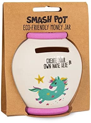 History & Heraldry Personalised Bamboo Smash Pot Money box (Unicorn Blank with sticker)