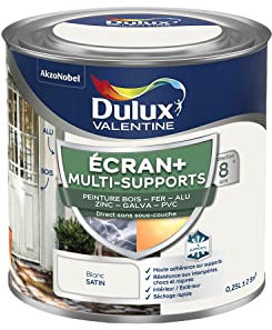 Dulux Valentine ECRAN+ MULTI-SUPPORTS EXTERIEURE - Peinture en Phase Aqueuse pour l'Éxtérieur et l 'Intérieur - Satin Blanc 0,25 L