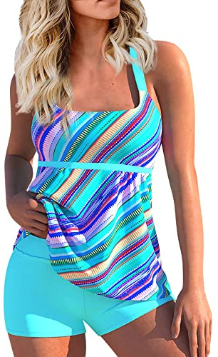 Maillot de Bain Grande Taille Taille Haute Amincissant Menstruel Vintage Ete Bikini Femme Pas Cher Marque Beachwear Natation Tankini Vêtements Blue XXL