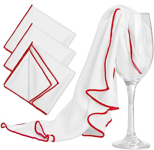 VEVOQIM 3 Stück Groß Mikrofaser Poliertuch für Glas,60 x 42cm Glaspoliertücher Spiegeltuch,Putztücher Streifenfrei Fusselfrei Poliertücher Hochglanzoberflächen,Weiß Weingläser Tücher Mit Rotem Rand
