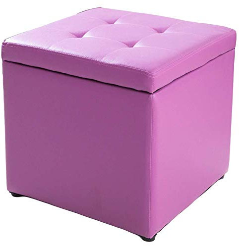 HAPPLiGNLY Cube Kunstleder Ottomane Aufbewahrung Fußhocker Pouf Sitzbank, Spielzeugkiste mit Scharnier Oben Organizer Box Pouf Truhe-lila 40x40x40cm(16x16x16)