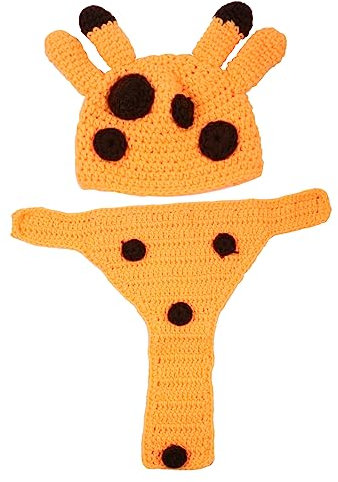 FUNOMOCYA 1 Satz Giraffen-Fotoanzug handgefertigter Hut Kleidung für Kleinkinder Babykleidung mützen Kleider Häkelnadel Cartoon-Foto-Requisiten elastisches Kostüm hautfreundlich Windel