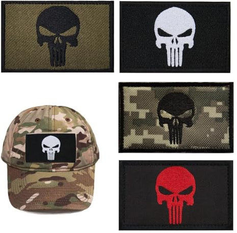 MUYAPAY 4 Stücke Patches Klett Militär Punisher Klett Patch Punisher Airsoft Patch Militär Klett Tactical Embroidery Patch,Für Taktische Kleidung Rucksack Baseballkappe Uniform Weste