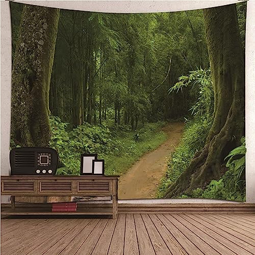 Tapisserie Wandbehang, Tapestry Green Polyester Waldweg Wandteppich Wanddeko Vintage 350x256cm