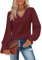 Flikity Red Tops for Women UK, Lace V Neck Puff Long Sleeve Eyelet Tops Dressy Casual Work Ladies Blouses Basic Shirts Office Daily Wear Lightweight Loose Spring Fall Winter Clothes M