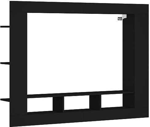 vidaXL Wall-Mounted TV Stand - Black Engineered Wood Media Cabinet for Living Room - Space-Saving Design with Ample Storage and Display Shelves