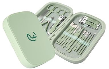 CAELYN & FRANCIS 18Pcs Manicure Set, Professional Stainless Steel Nail Care Tools, Portable Grooming Kit for Travel and Home, Ideal Nail Clippers, Gift for Men Women Friends and Parents (Mint Green)