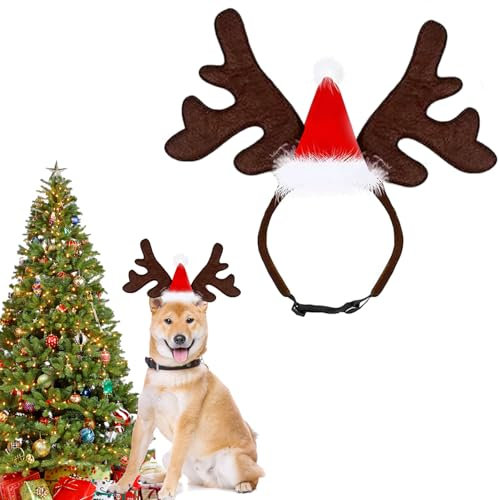 Weihnachten Haustier Stirnband,Weihnachts-Hunde-Stirnband-Set,Klassischer Elchhut,Kopfbedeckung,Haustierkostüm-Zubehör.