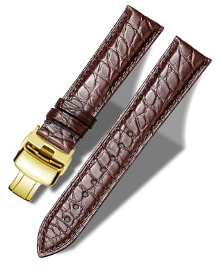 MUENShop Alligator Uhrenarmband Echtes Krokodilleder Armband 18mm 19mm 20mm 21mm 22mm 23mm 24mm Schwarz Braun Blau Ersatz Uhren Band für Herren Damen