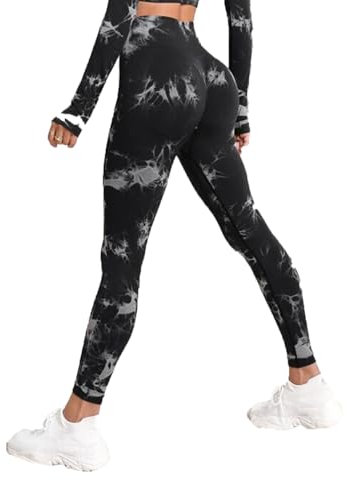 fdsmall Tie Dye Yoga Leggings Nahtlose High Waisted Yoga Hose Bauchkontrolle Butt Lifting Gym Leggings Workout Sport Tights für Gym Outdoor (DE/NL/SE/PL, Bundweite, M, Regular, Tall, Black)