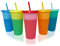 Letech+ Vasos reutilizables que cambian de color con tapas y pajitas, vasos de plástico, agua fría para adultos para beber helado, café, batidos, bebidas en fiestas, 24 oz, 5 unidades