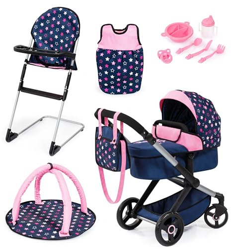 Bayer Design 17016AD Puppenwagen Xeo, Verstellbarer Griff, Schwenkschieber, wandelbar als Jogger, Schlafsack, Hochstuhl, Spielbogen, Puppenzubehör