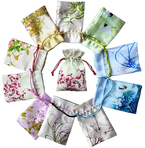 YJFY 10 Stück Schmuckbeutel aus Seidenbrokat 8cm*12cm Tasche Geschenkbeutel Tasche Schmuck Süßigkeiten Chinesische Seidenbeutel 10 Vintage-Muster Für Schmuck, Juwelen, Lippenstifte usw. (Antik)